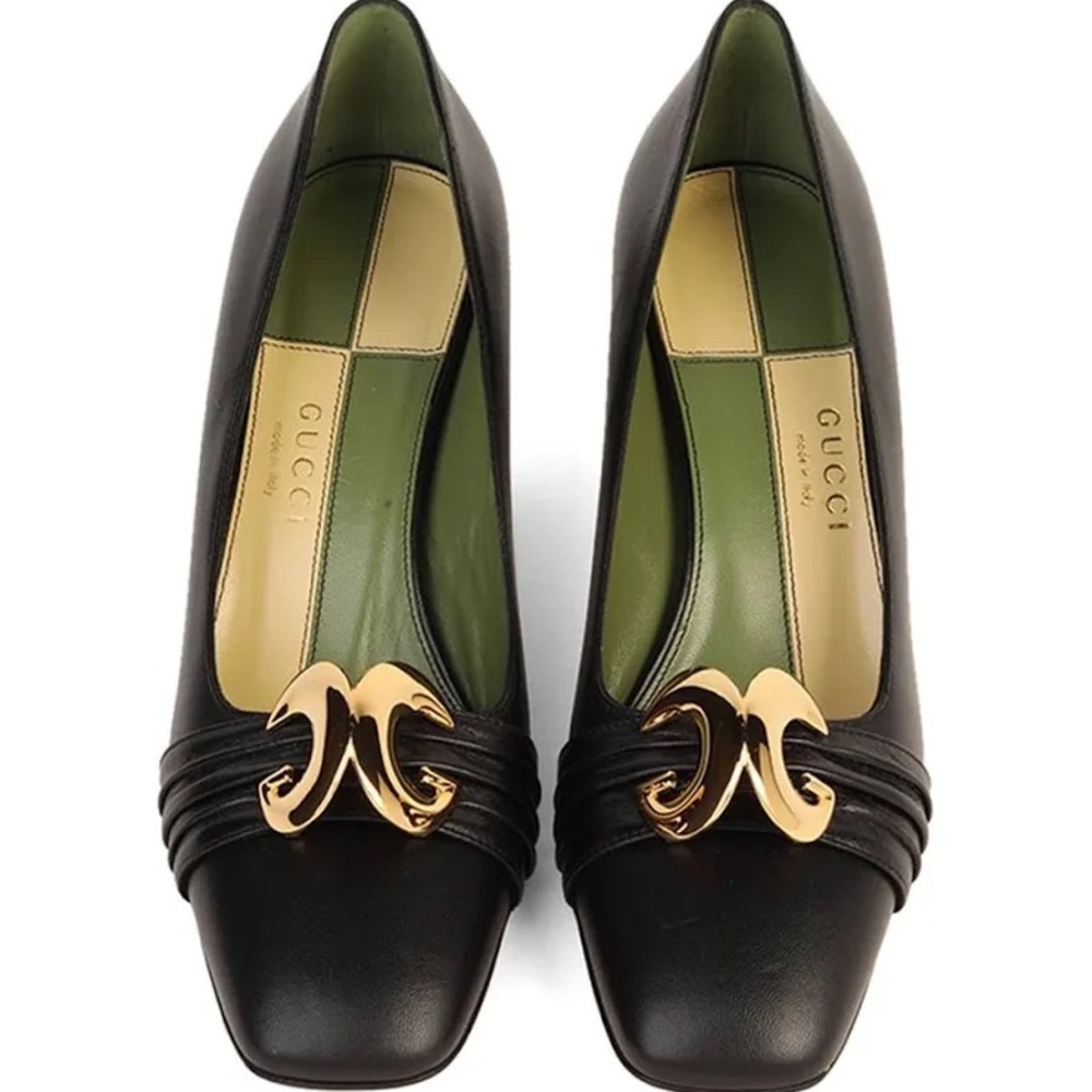 Gucci Malaga Kid Half Moon GG Square Toe Pumps